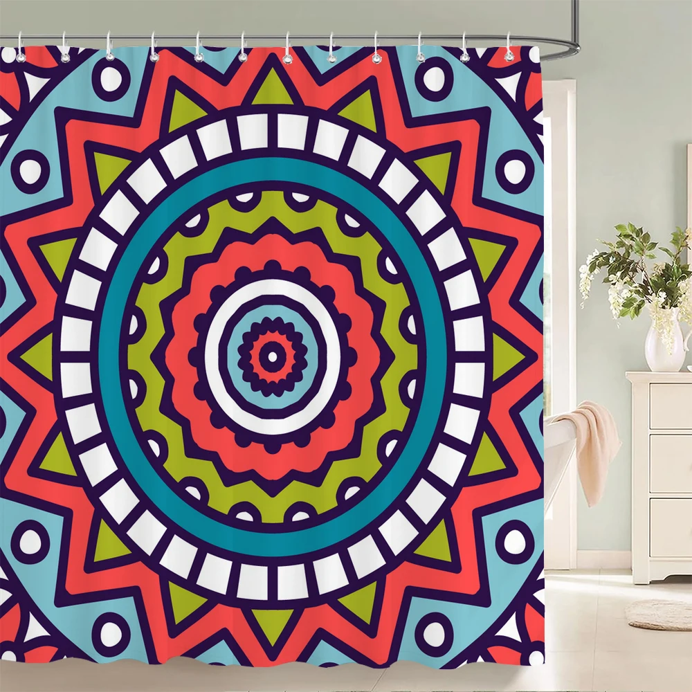 3D Indian Bohemia Print Shower Curtain With Hooks Nordic Style Bohemian style Mandala Waterproof Fabric Home Bathroom Curtains