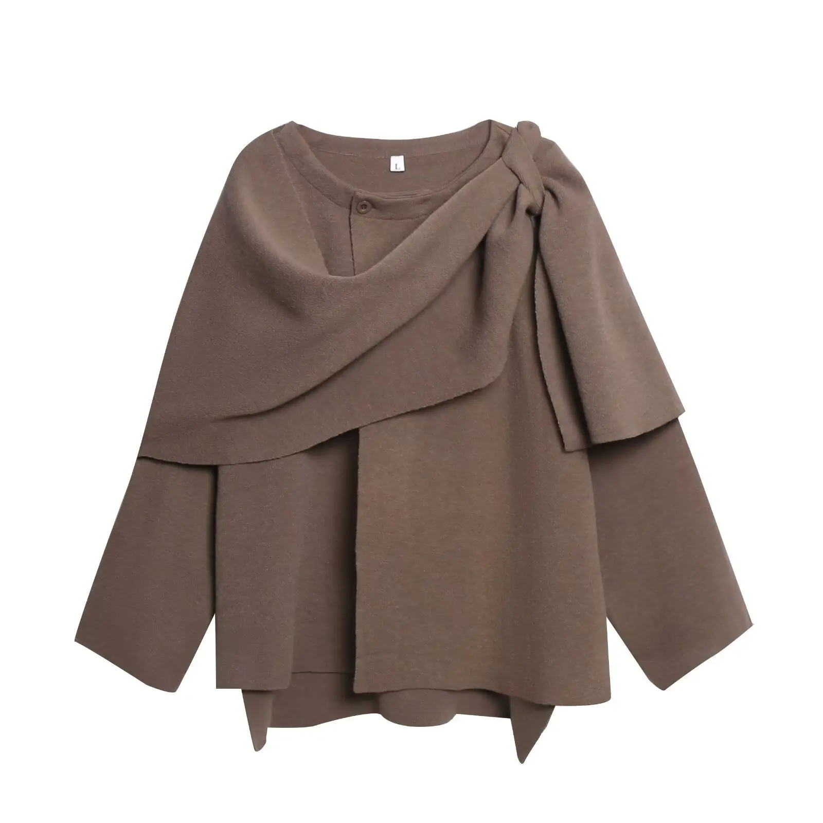 Manteau d'automne décontracté, manches longues, Type régulier, Ponchos, écharpe tricotée ample, col, Capes pour femmes, veste de Style asymétrique