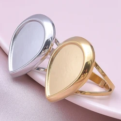 Drop Shaped Smooth Surface Fashion Gold Plated Double Deck Ring Opening Adjustable Stainless Steel Does Not Fade Couple Rings