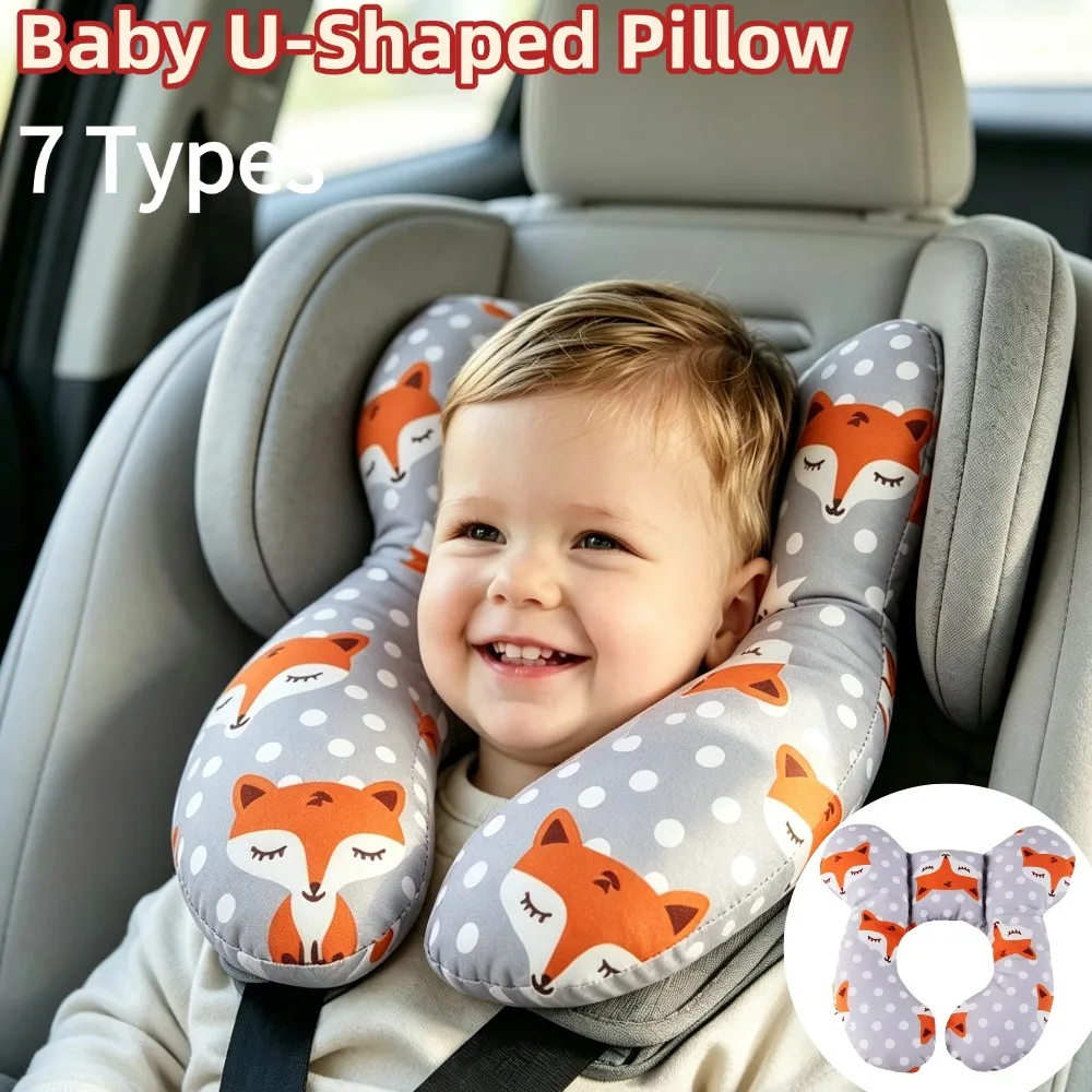 Oreiller de voyage en forme de U pour bébé, 1 pièce, oreiller de poussette de dessin animé, coussin de soutien de la tête, oreiller de sommeil pour enfants, pour siège de voiture et poussette
