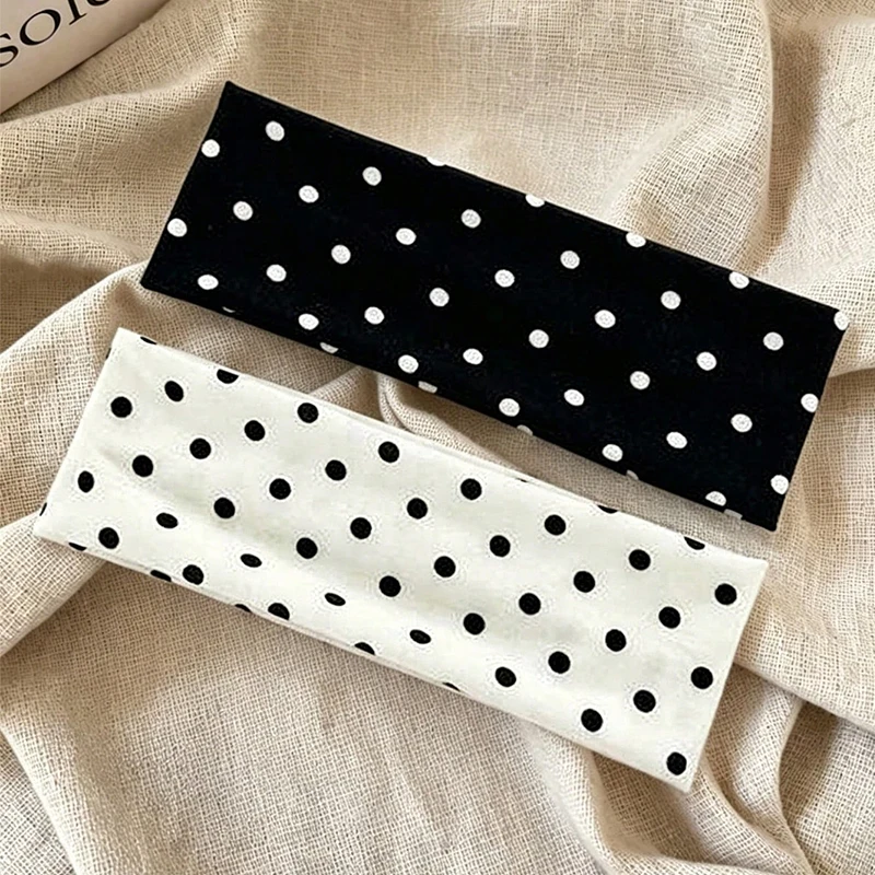 Cool Sporty Yoga Beach Black White Polka Dot Pattern Headband Fashionable Versatile Long Hair Scarf Headband Hair Accessory
