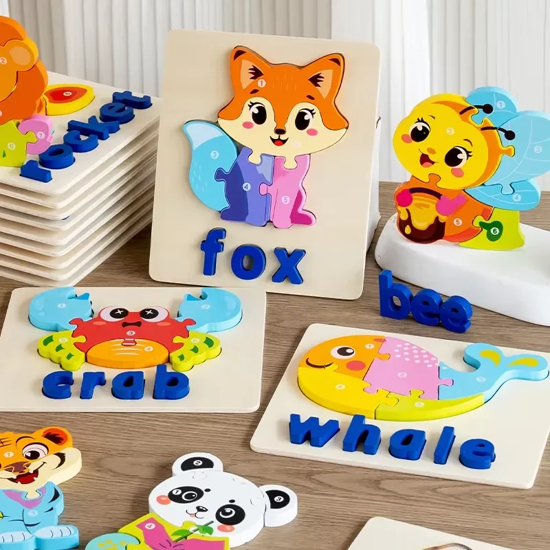 3D Animal Traffic Puzzle Spelling Alphabet Learning Block Board Game Educational Toy for Kid Boys Girls Early Development