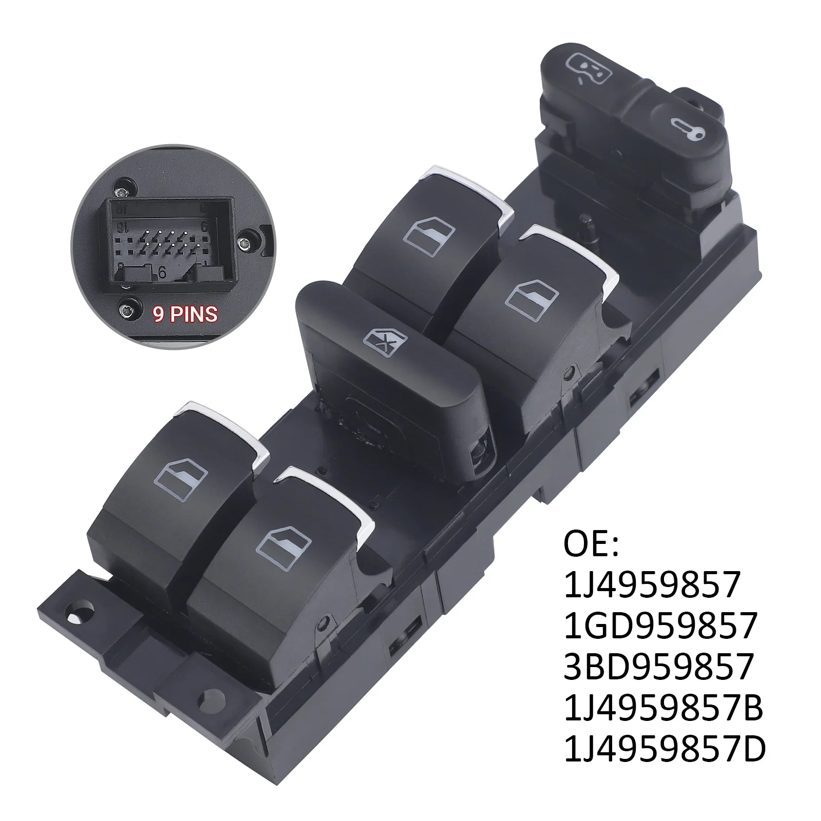 

Master Window Switch 1J4959857 3BD959857 1J4959857D 1J4959857C For VW Golf 4 GTI Jetta MK4 Bora Passat B5 Plastic ABS Black 12V