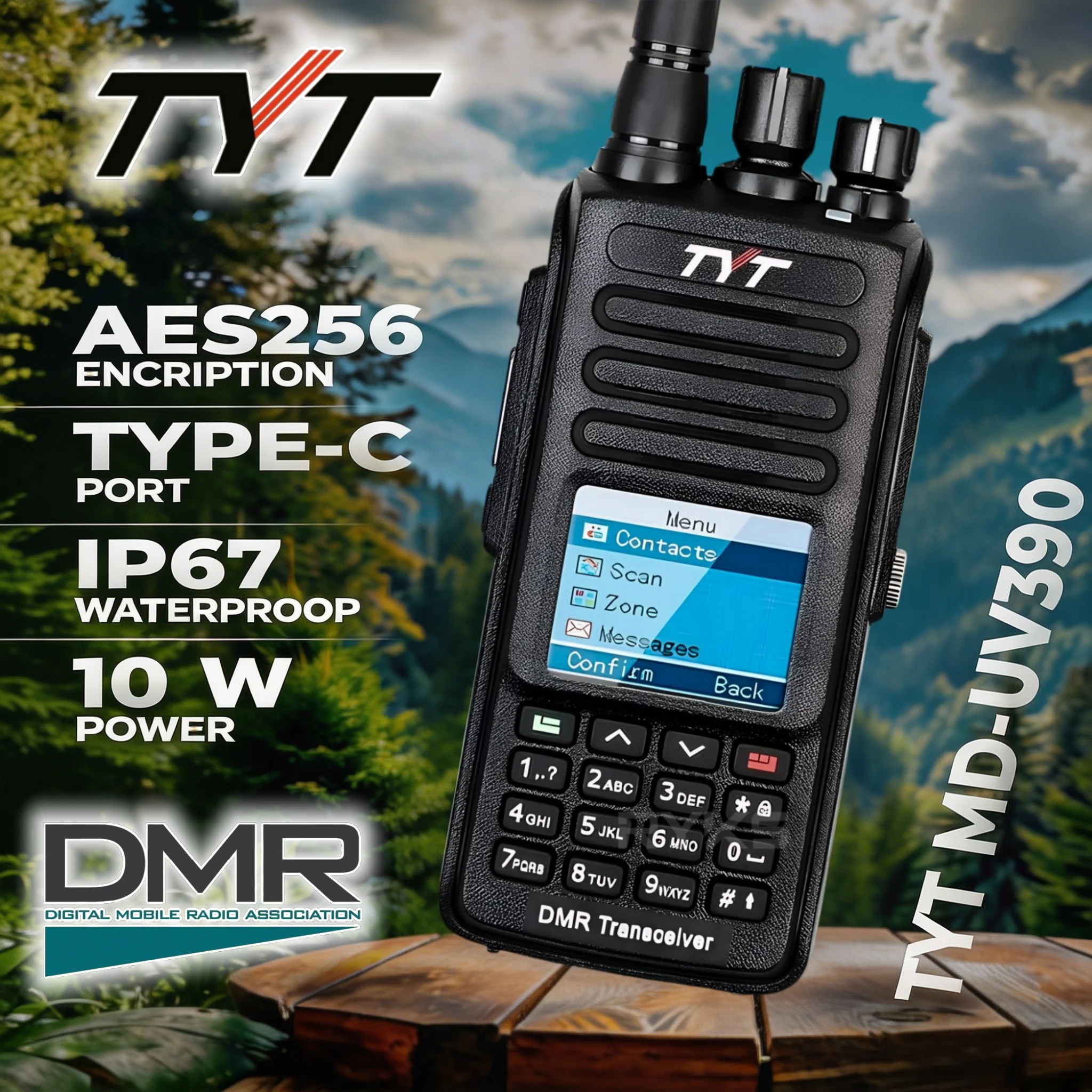 Digital Walkie Talkie TYT DMR MD-UV390 10W VHF UHF Dual Band Waterproof Ham Radio GPS AES256