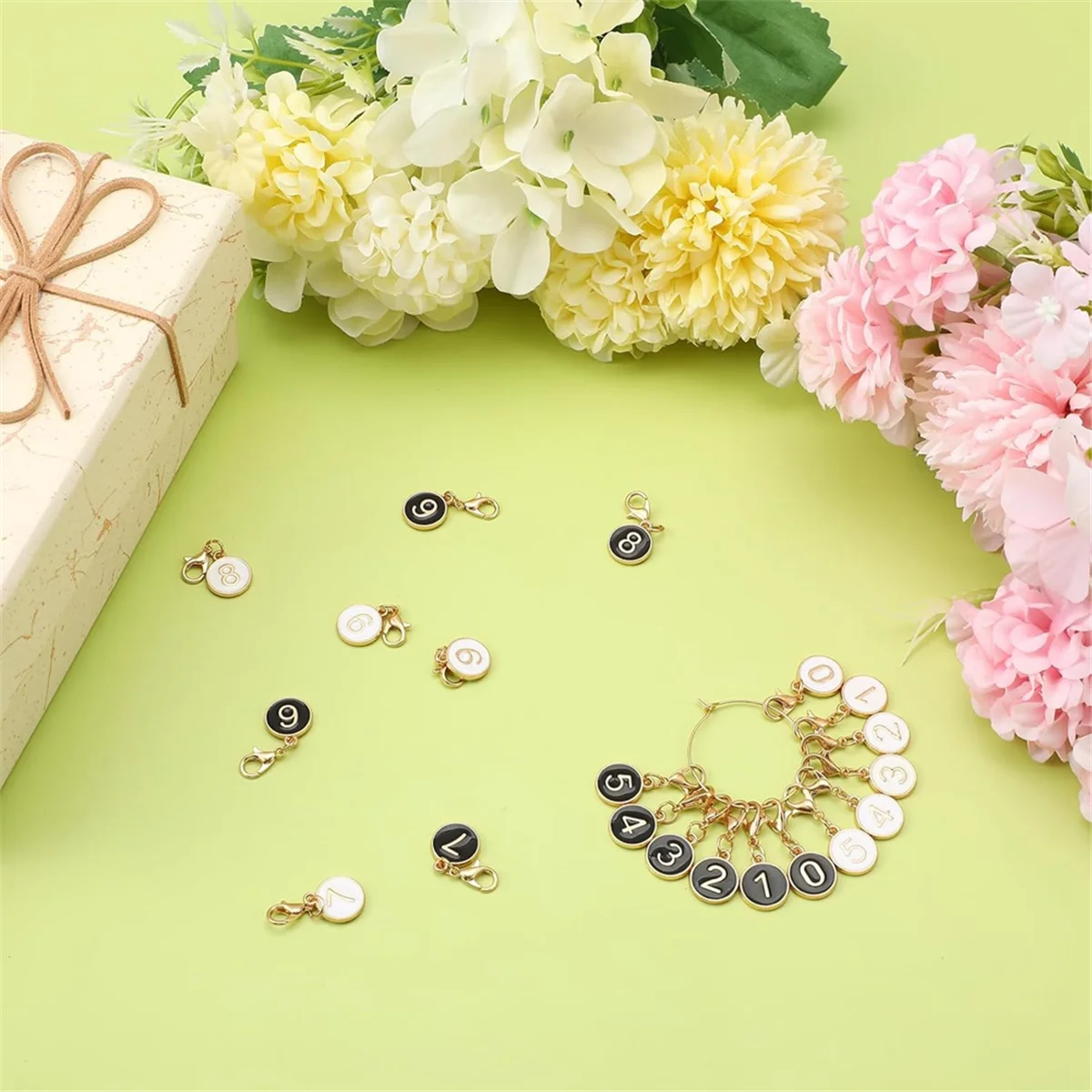 A83Z 20PCS Numbered Markers 0-9, Alloy Crochet Knit Locking Clips, Black & White