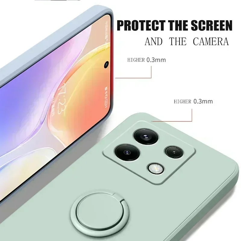 Soft Liquid Silicone Case for Xiaomi Redmi Note 13 Pro 5g Ring Holder Phone Shell Redmi Note13 Pro Poco X6 Cover Protect Fundas