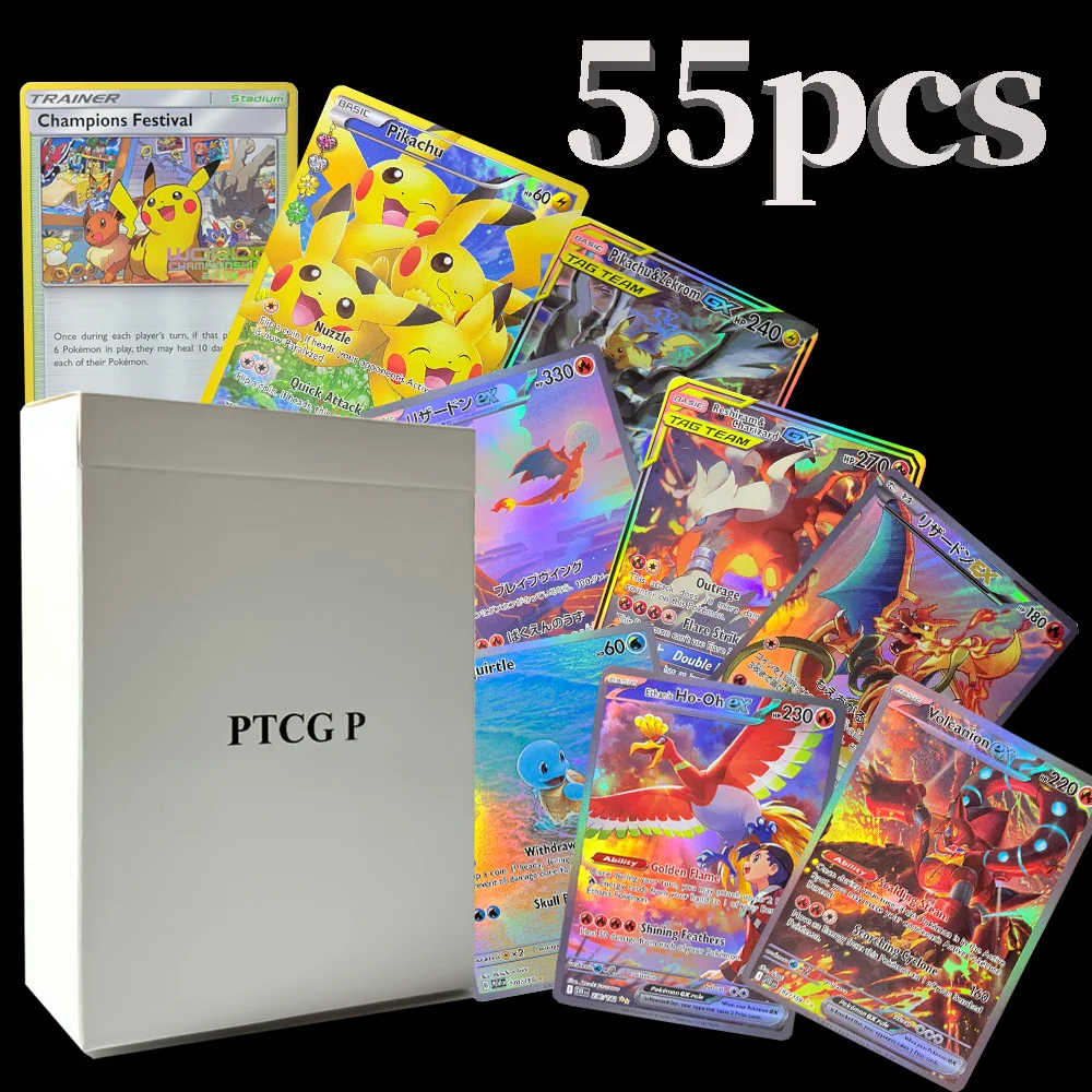 

55PCS/Set PTCG PKM Foil Charizard Japanese Blastoise EX Card Pikachu Umbreon Venusaur Board Game PTCG Proxy Cards