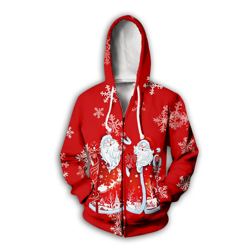 New Christmas Santa Claus 3D Print Zipper Hoodies Men Women Streetwear Hooded Sweatshirts Oversized Tracksuits Coat Kid Clothing