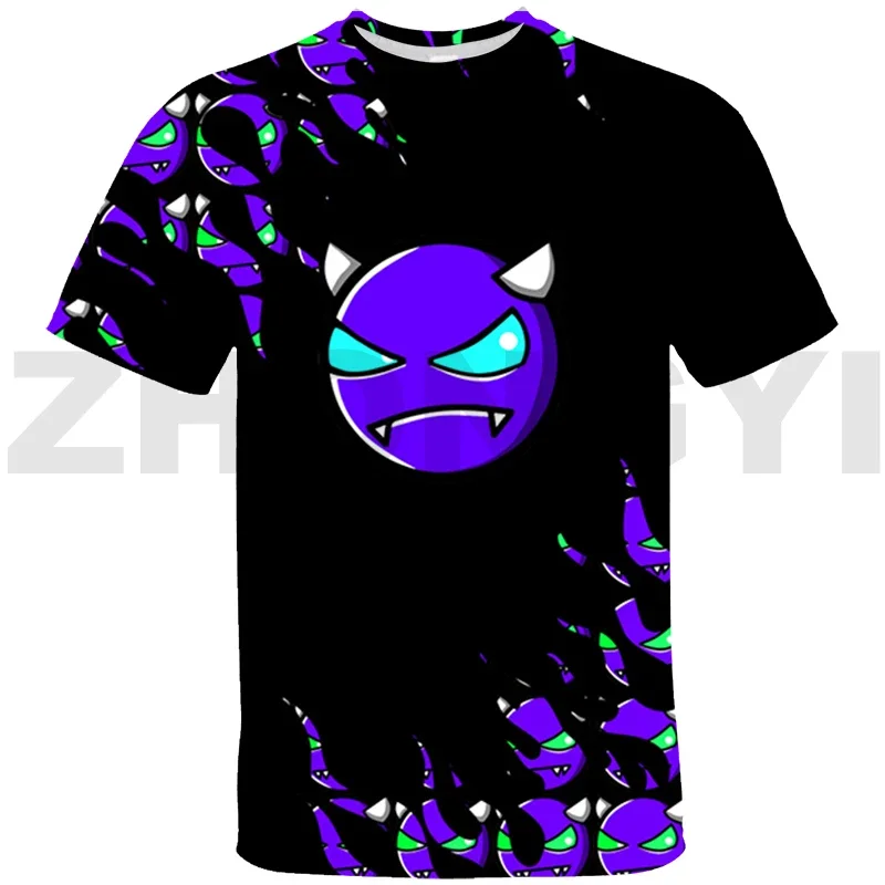 Hip Hop Angry Geometry Dash 3D T-shirt Summer Men Clothing Game Harajuku Women Short Tees O-Neck Child\'s Casual Daily Streetwear