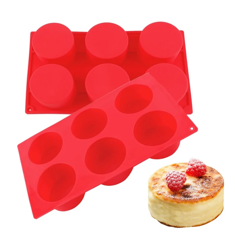 

6 Cavity Cylindrical Silicone Cake Bake Mold Chocolate Mousse Muffins Pastry Dessert Jelly Pudding Bread Soap Decorating Tools