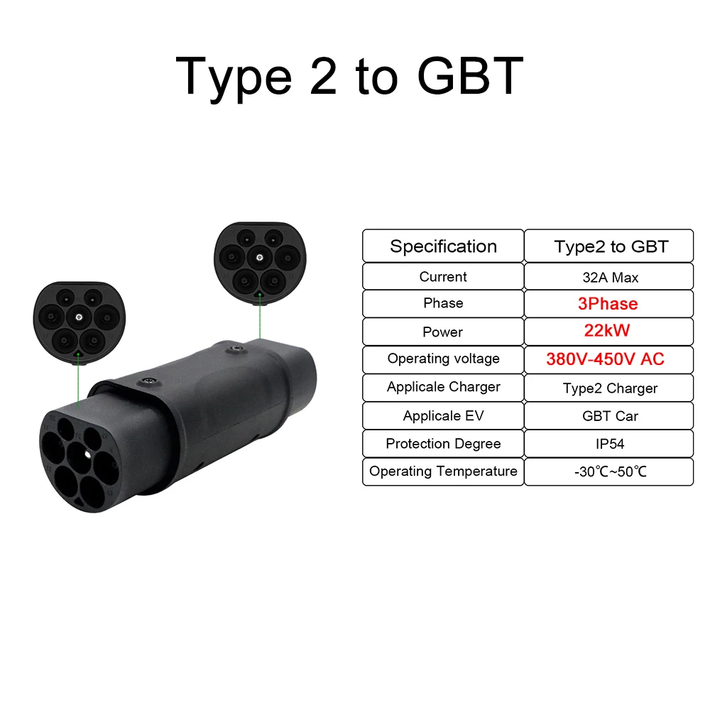 Teschev GBT to Type 2 EV Charger Adaptor IEC 62196 To GB China Standard EV Charger Converter Adapter 16A 32A for EVSE Charging