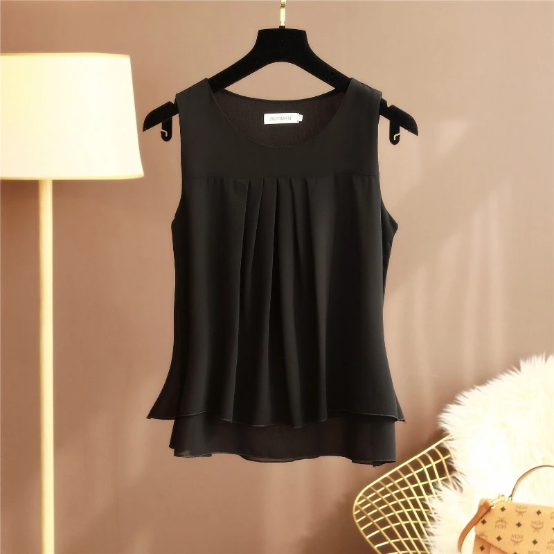 Banerdanni 2024 Summer New Women Sleeveless Chiffon Blouse O-Neck Chiffon Shirt Female Loose Oversized Womens Tops Blusa Mujer