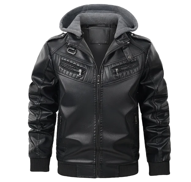 Fall/Winter Men's jacket Port Wind detachable hooded high quality PU leather zipper jacket  jackets men clothing  size  3XL