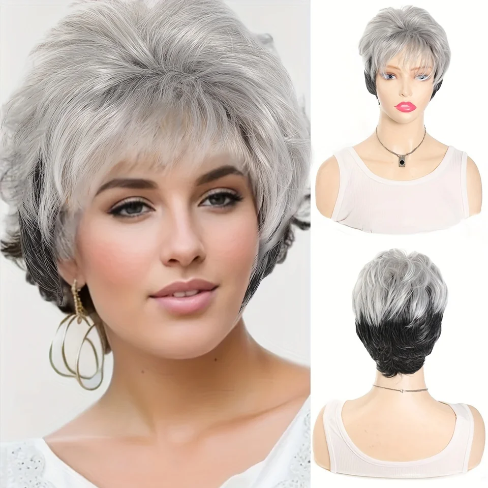 

Short Pixie Wigs for Women Mixed Grey Synthetic Layered Halloween Cosplay Party Wig