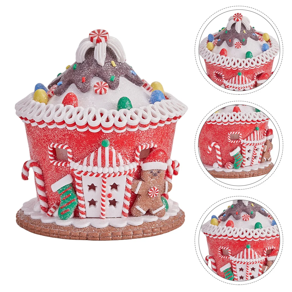 

Led Lighted Gingerbread Christmas Candy Castle Holiday Tabletop Decoration Resin Light-Up Miniature Office