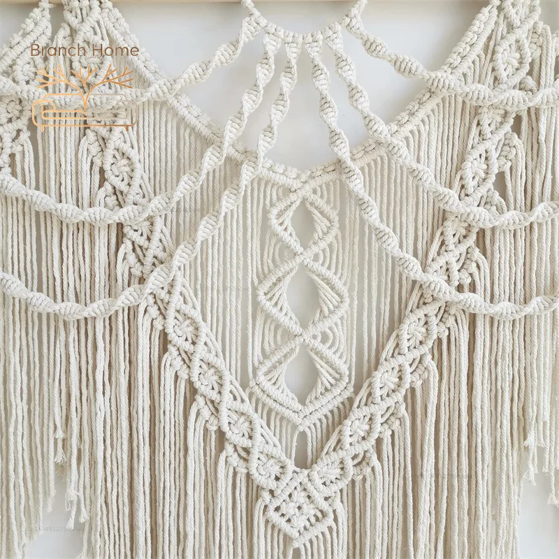 Large Macrame Wall Hanging Tapestry  with  Wooden  Hand-Woven Bohemia Tassel Curtain Tapestry  Wedding Backgrou Boho Decor