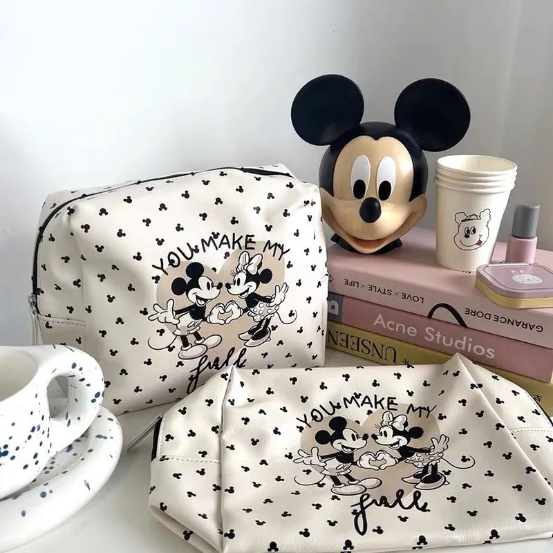 Miniso Disney Mickey Mouse Cosmetic Bag Anime Cute Travel Washbag Kawaii Zipper Waterproof High Capacity Storage Bags Girl Gift