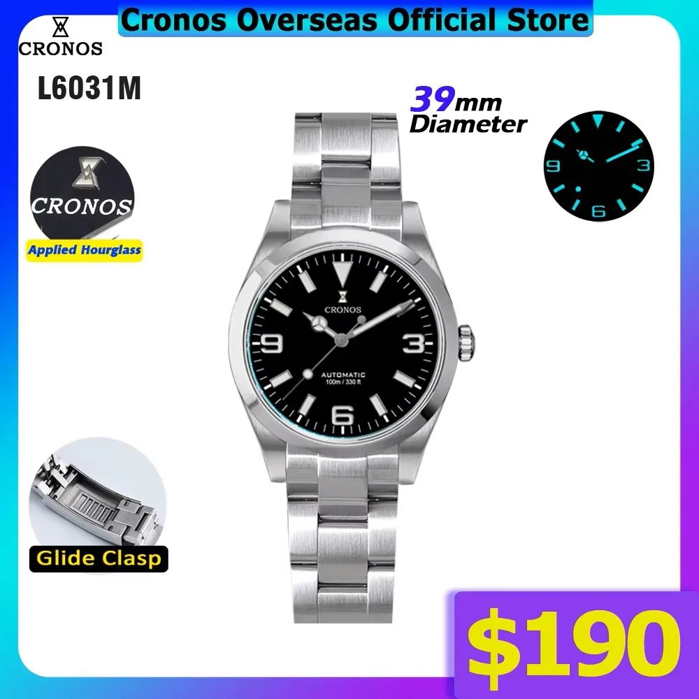 Cronos EX Diver Mechanical Men Watch 39mm Automatic PT5000 Sapphire Glass Bushed Bracelet Glide Clasp 10ATM L6031