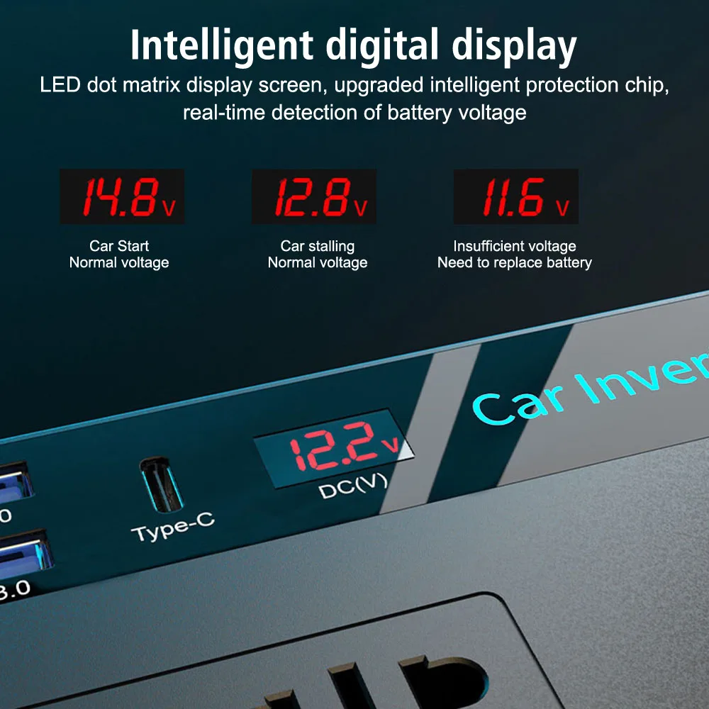 تيار مستمر 12 فولت 24 فولت إلى التيار المتناوب 110 فولت 220 فولت سيارة العاكس ولاعة السيجار محول نوع-C شواحن USB 3.0 منافذ التيار المتناوب مقبس الطاقة 200 واط محول طاقة #3