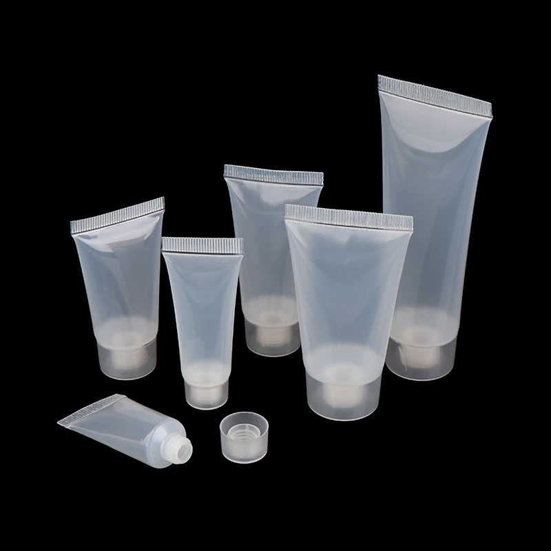 Tubos blandos de plástico transparente esmerilado, envases vacíos para loción, crema cosmética, 10ml, 15ml, 30ml, 50ml