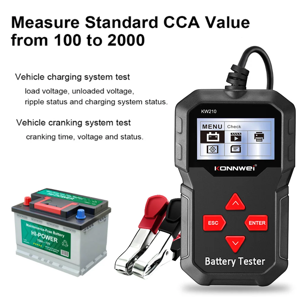 KONNWEI KW210 Automatic Smart 12V Car Battery Tester Auto Battery Analyzer 100 to 2000CCA Cranking Car Battery Tester