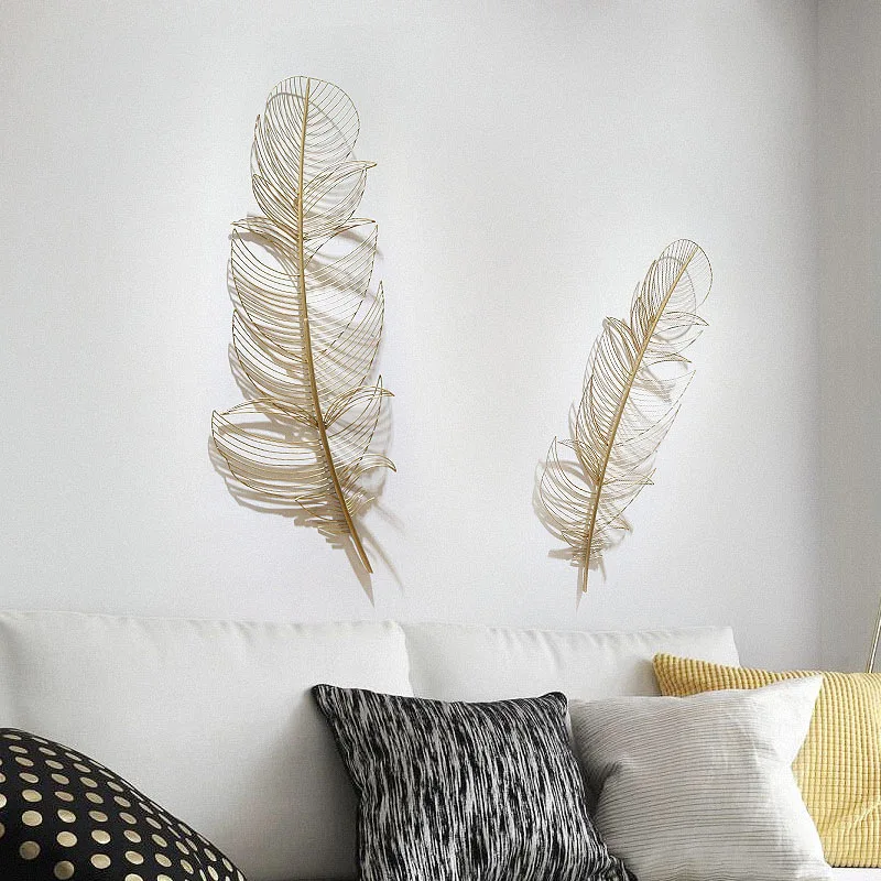 

Living Room TV Background Wall Decoration Creative Wall Hanging Gold Feather Handmade Wrought Iron Wall Decoration