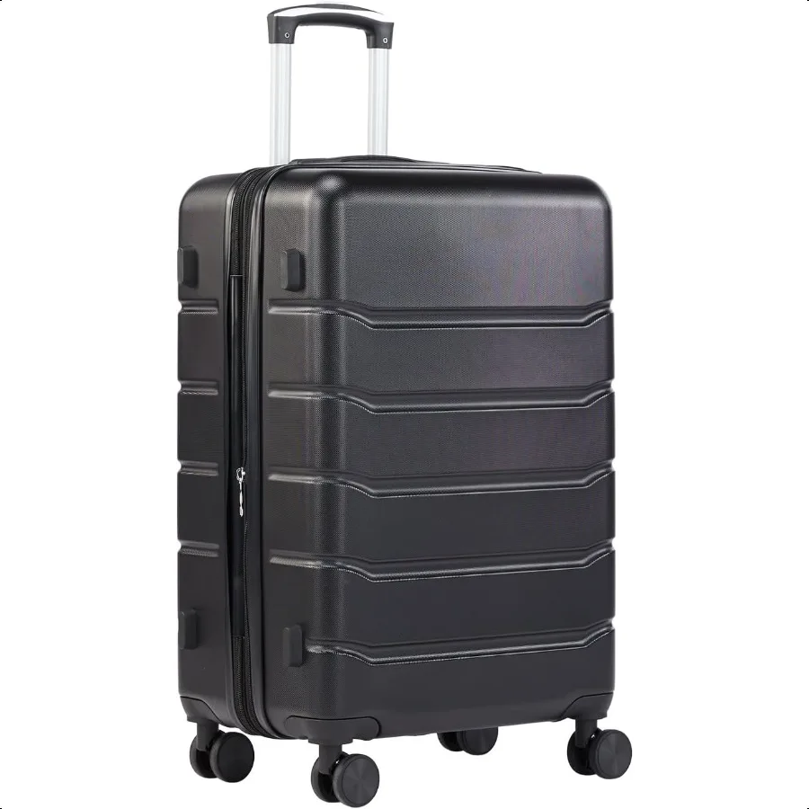 

Carry on LageHard Shell Expandable Double Spinner Rolling Wheels Suitcase TSA Lock Charcoal Black 20 Inch