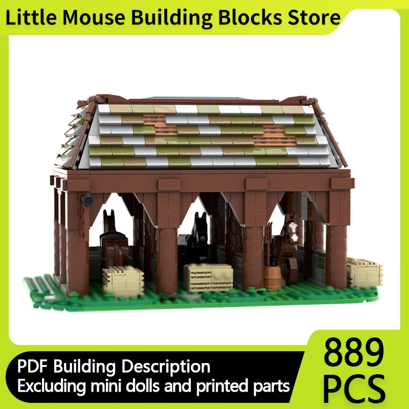 

Medieval Castle Model MOC Building Bricks Castle Horse Stable Modular Technology Gifts Holiday Assemble Children Toys Suit