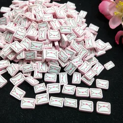 50g/Lot 1cm Pink Envelope With Heart Polymer Clays For Phone Case DIY Crafts Plastic Klei Mud Particles Slime Filler Slices