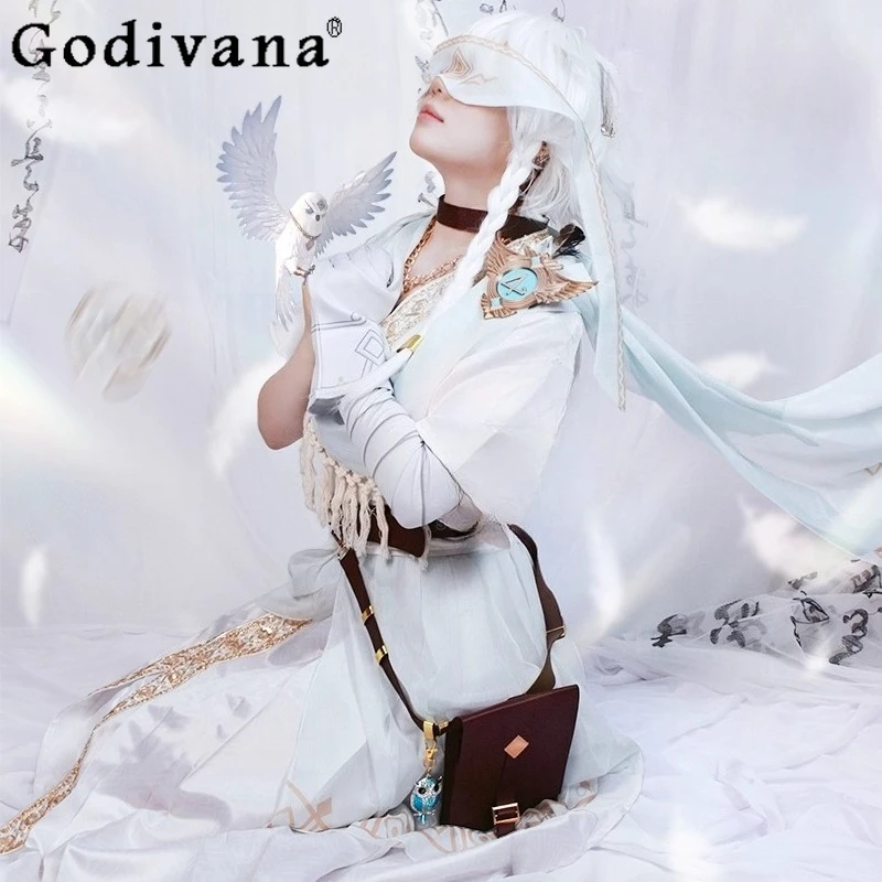Feminino cosplay jogo conjunto identidade v traje branco lindo elegante ternos feminino uniforme de combate halloween role play roupas
