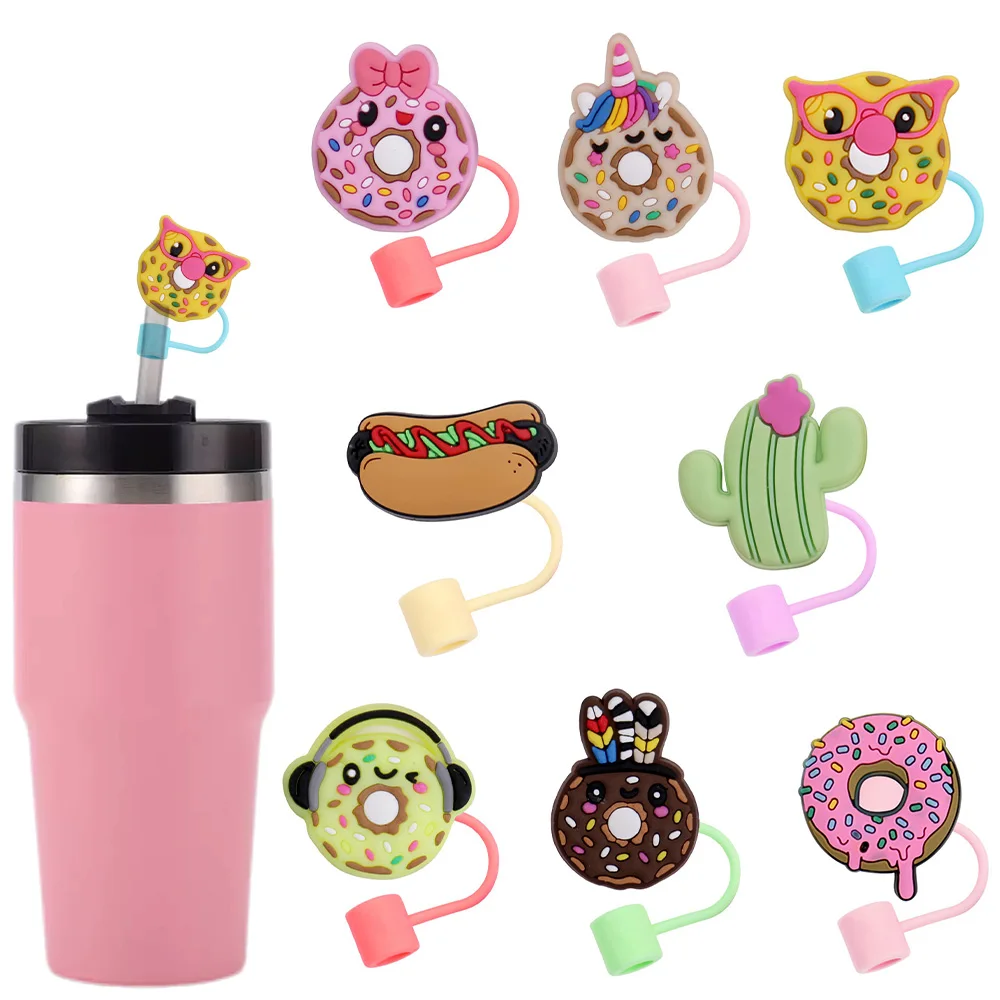 1-8pcs Doughnut Straw Cover Cap 10MM Drink Straw Plug Reusable Splash Proof Fit Cup Accessories Straw Cap Charms Pendant Gift