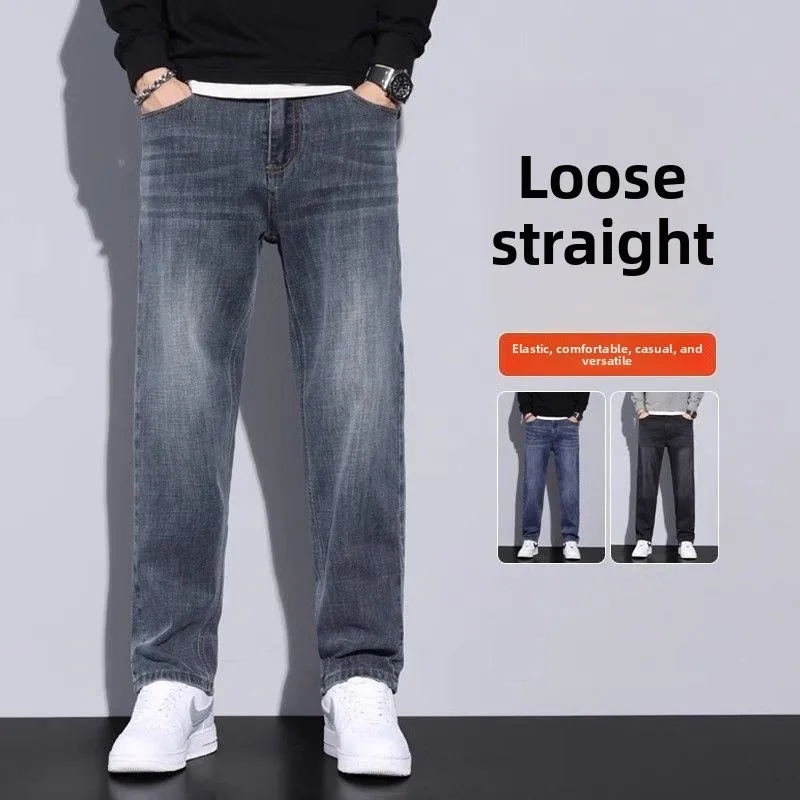 

Men's Straight Leg Pants Casual Fce Lined Loose Fit Elastic Waist Autumn Winter New Sle Retro Trendy Long Trousers