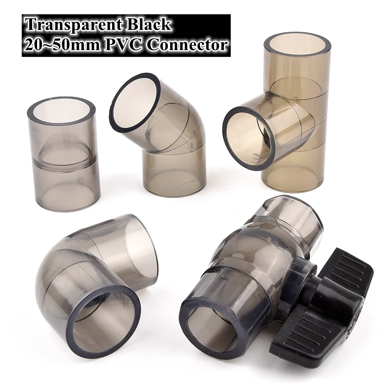 Transparent Black PVC Connector for Aquarium Fish Tank - Direct Elbow Tee DIY Water Pipe Fittings 20/25/32/40/50mm Sizes Availab