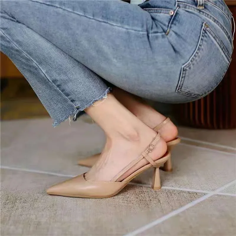 Shoes for Women 2023 Brand Pointy Slingbacks Ladies High Heels Summer Fashion Pumps Shallow Slip on Shoes Female Party Sandals