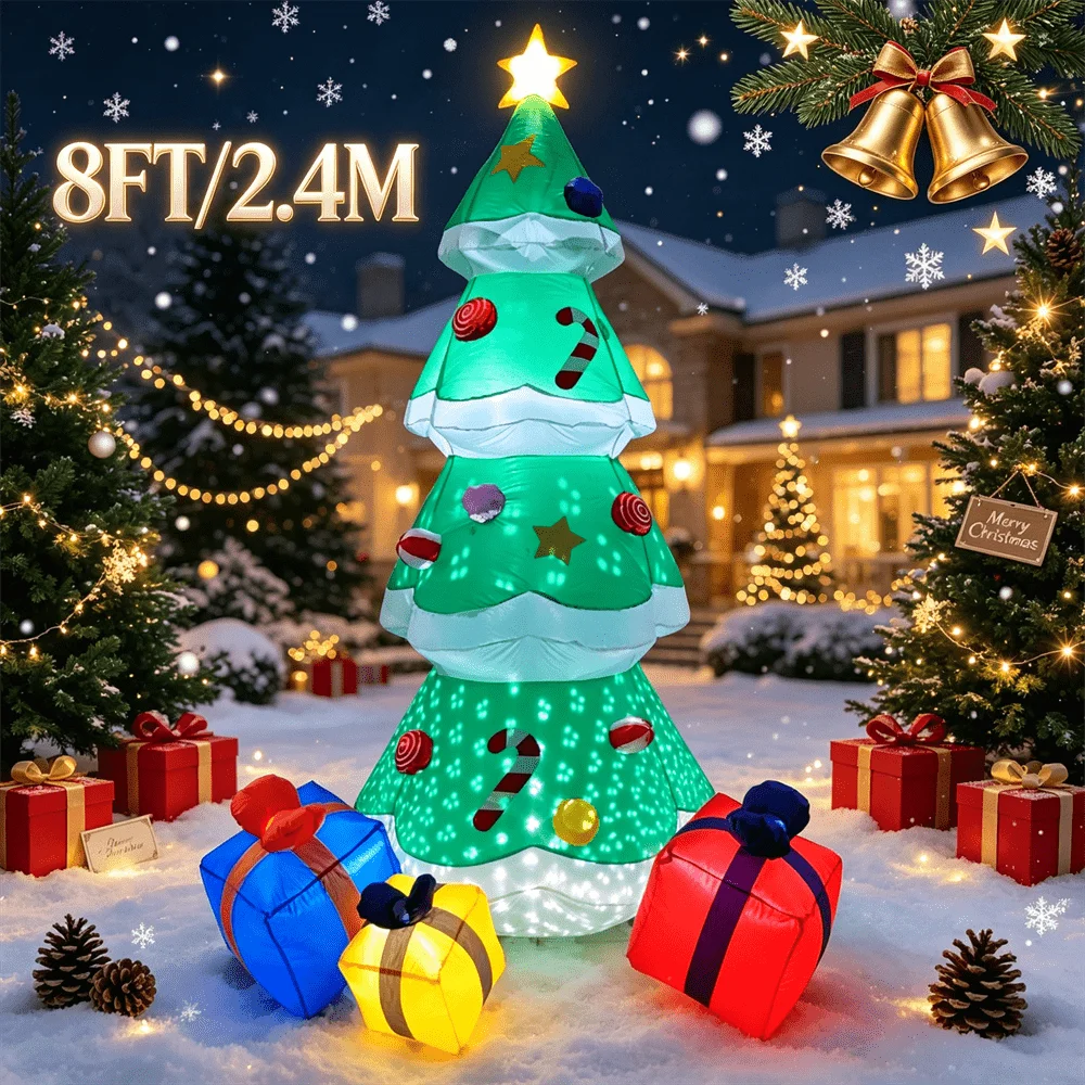 Christmas Inflatable Mocel 8FT Xmas Tree with LED Lights Outdoor Yard Garden Decorations for Holiday Xmas Party Garland Decor