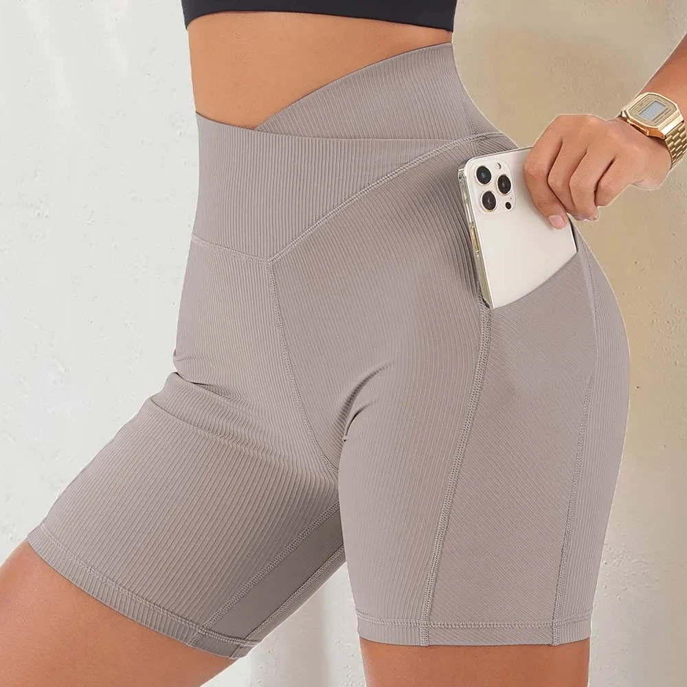 Crossover Workout Gym Shorts Women Yoga Shorts Women Fitness Leggings Scrunch Butt Booty Shorts Seamless Short High Waist Shorts