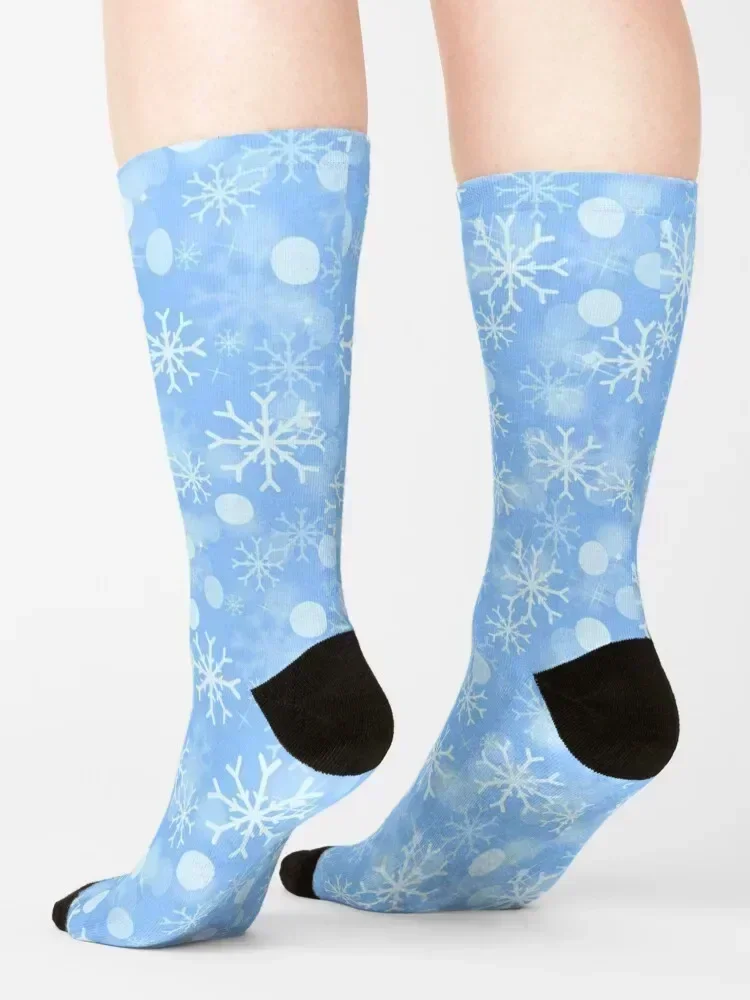 Winter Snowflakes on Blue Background Holiday Pattern Socks summer hockey Christmas floor Men Socks Women's