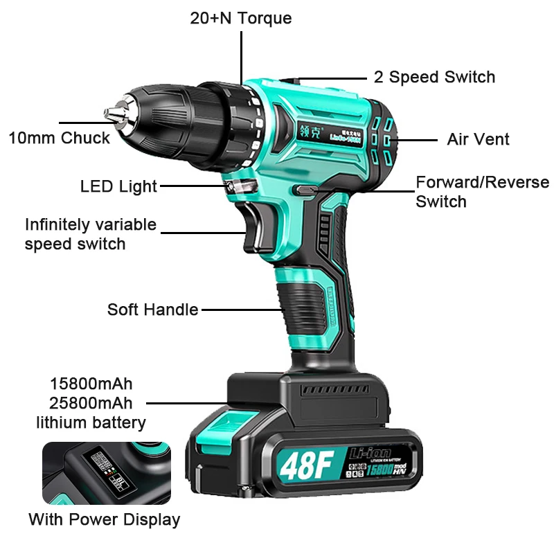 18V Brushless Cordless Drill Electric Hand Drill Screwdriver 2 Speed 23+1 Torque Setting Lithium Battery Power Tool Fit Makita