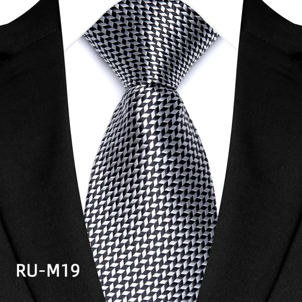 Classic Polyester Men's Ties Jacquard Woven 8cm*146cm Business Necktie Plaid & Dot Groom Wedding Neckwear Business Occasions