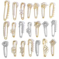 2pcs/Lots Rhinestone Gold Color Safety Brooch Pins With Loops Fitting Brooch Needle Accessories for Women Charms Jewelry Making