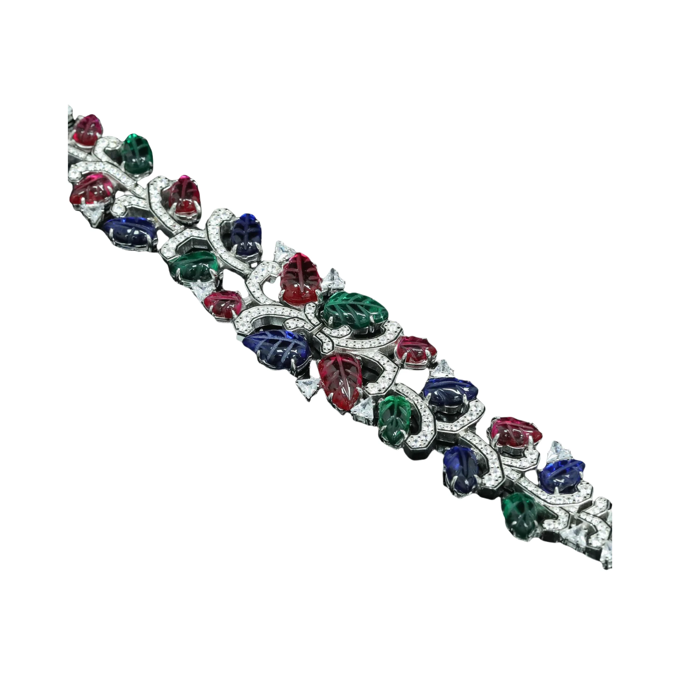 ZOCA Luxury Brand Engraved Gemstone Fruit Colorful 17cm Bracelet 925 Sterling Silver Bracelet For Women Wedding Party Jewelry