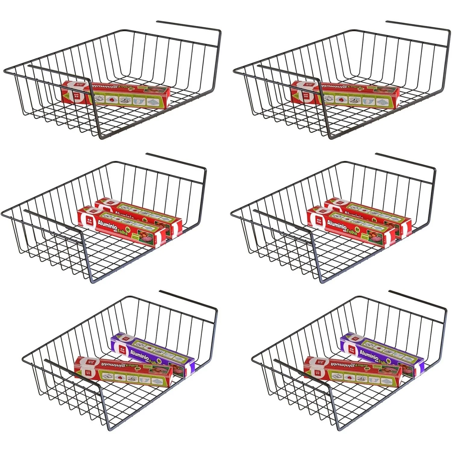 6 Pack Under Shelf Basket Under Cabinet Organizer Easy to Install Use Versatile Metal Pantry Organizer Black