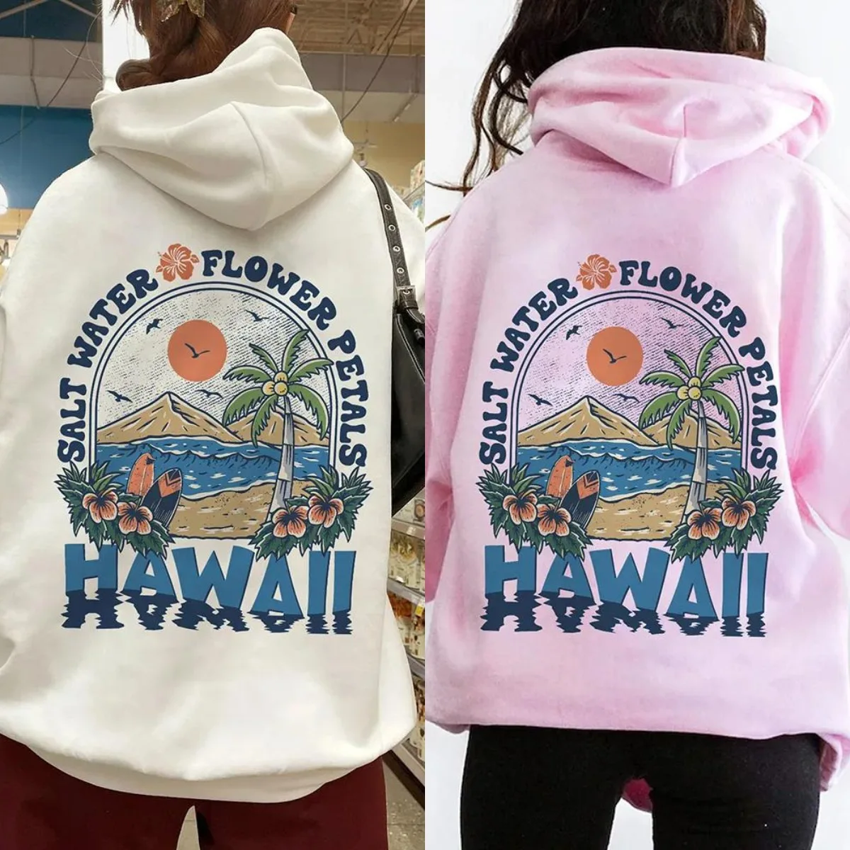 Hawaii Salt Water Flower Petals Printed Hoodies for Women Casual Comfortable Warm Tops Oversize Sweatshirt Trend female Clothes