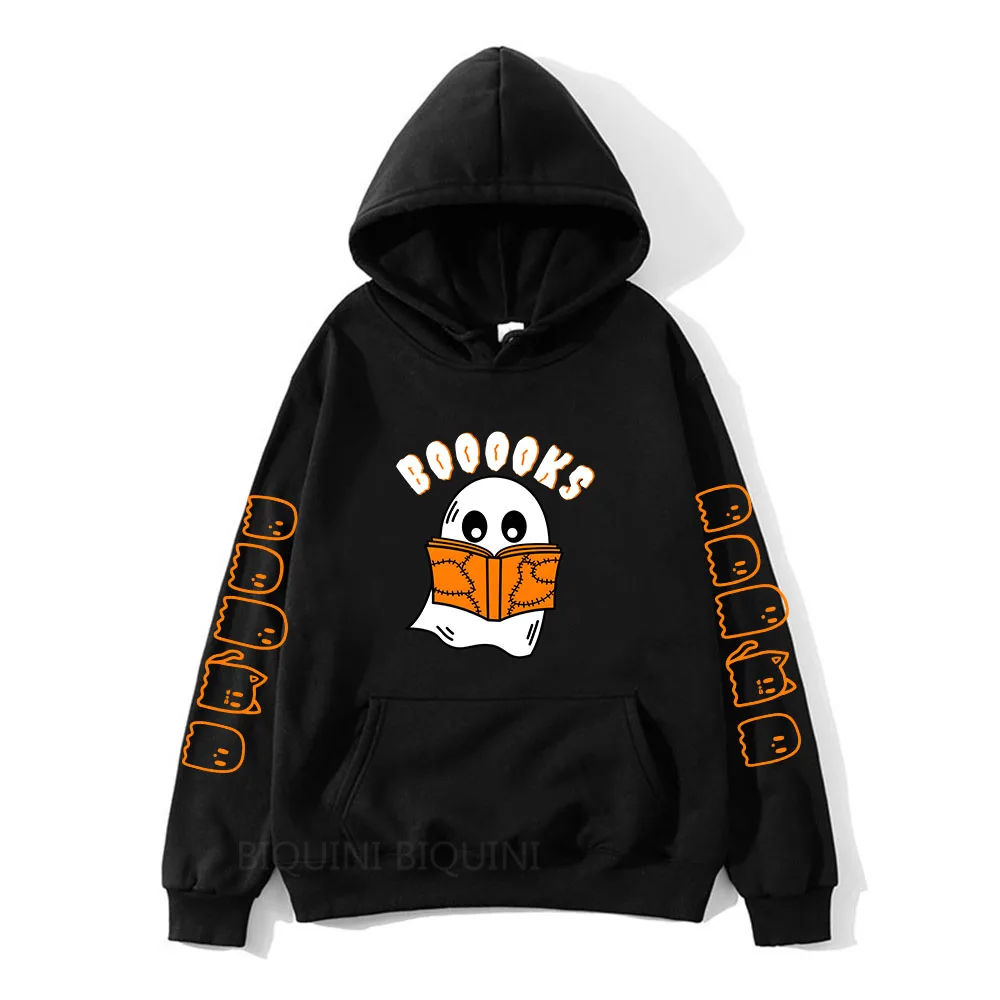 Happy Halloween Ghost Reading Book Hoodie Winter Warm Long Sleeve Hoodies Male Sweatshirt Harajuku Cartoon Sudaderas Mens Hoody