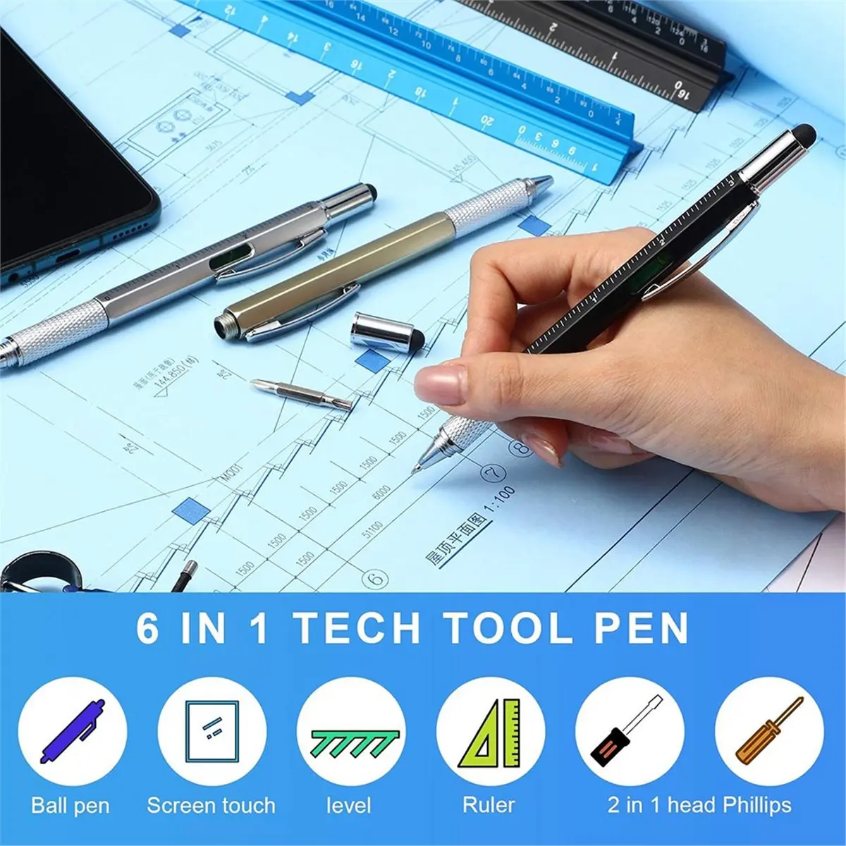 【New User-Coupon!】30 Pcs Tool Pen for Men Gift 6-in-1 Multitool Tech Tool Pen with Ruler, Level Gauge, Ballpoint, Stylus, Screwd
