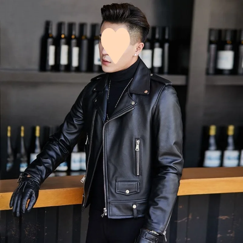 

Мужские пальто из искусственной кожи, весна-осень 2021, новое мотоциклетное пальто с лацканами и молниями, уличная одежда, короткие стили, тонкая куртка