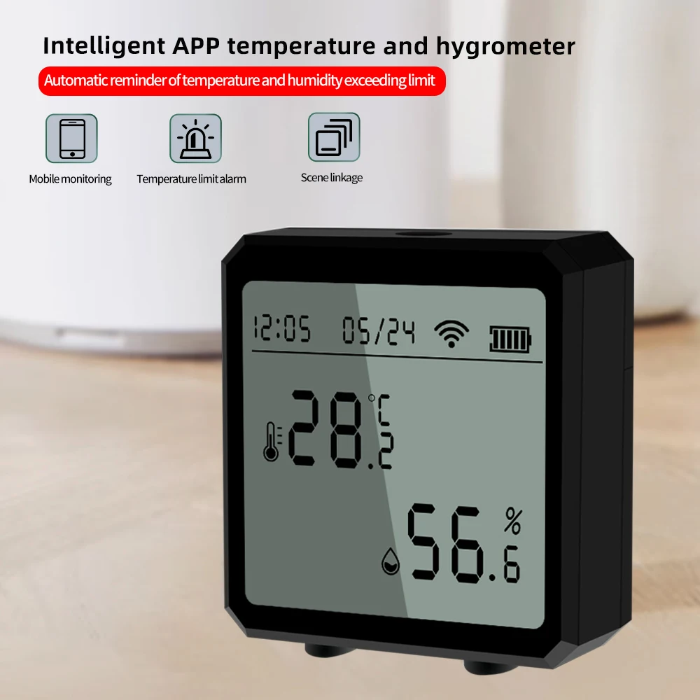 Smart WiFi Temperature And Humidity Sensor LCD Digital Display Indoor Thermometer Temp Detector Hygormeter For Alexa Google