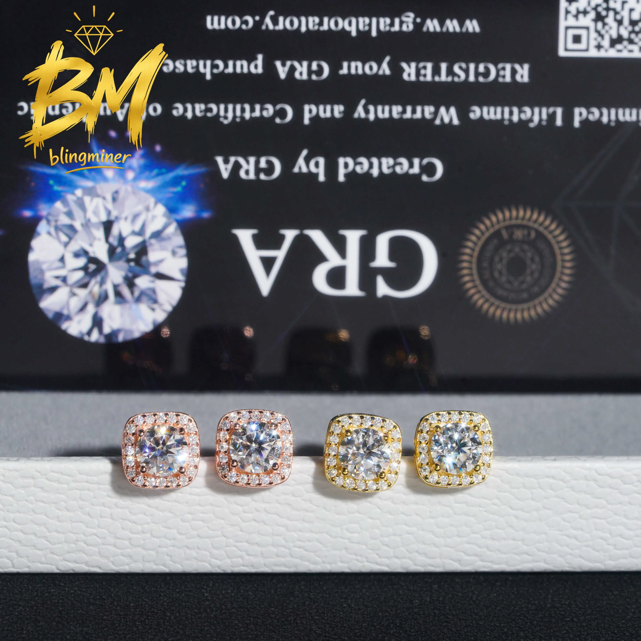 Blingminer 7.5mm Round VVS Moissanite Earrings For Men Women S925 Silver Ear Studs Jewelry Pass Diamonds Tester Free Shipping