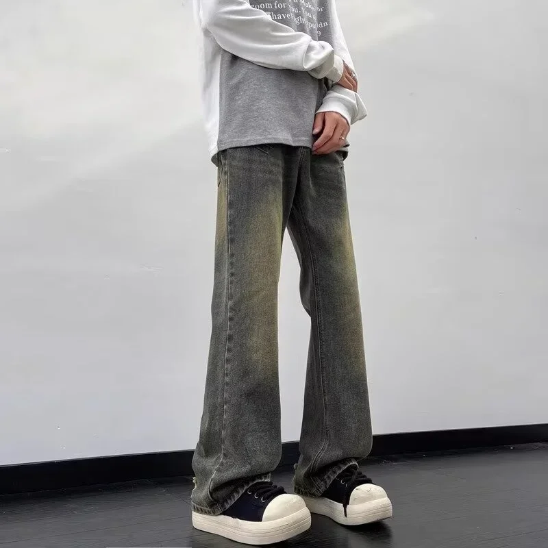 Jean Délavé à Jambes Larges pour Homme, Pantalon en Denim Drapé Baggy, Style Hip Hop, Dégradé Droit, Nouvelle Collection