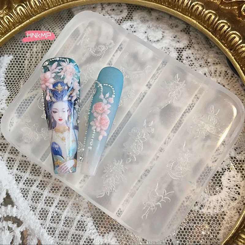 واضح سيليكون مسمار زهرة سلاسل نحت القوس العفن DIY بها بنفسك مسمار الفن مجسمة ختم لوحة أدوات مانيكير زينة الأظافر